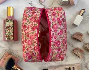 Pink Floral Makeup Bag