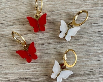 Red Or White Butterfly Earrings