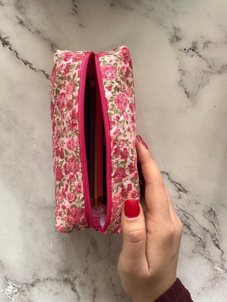 Salmon Pink Velvet Meadow Flowers Make Up Bag main image 1