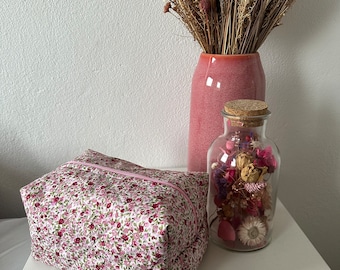 Red & Pink Floral Makeup Bag Large