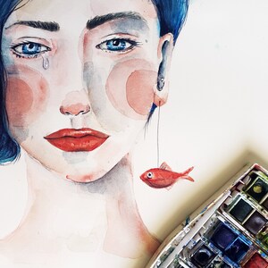 ORIGINAL Aquarellmalerei. Das Gesicht des Ozeans. Illustration. Wanddekoration.