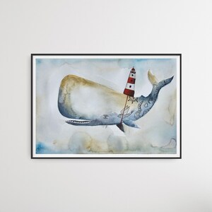 PEINTURE ORIGINALE à l'aquarelle. La BALEINE avec les tatouages.