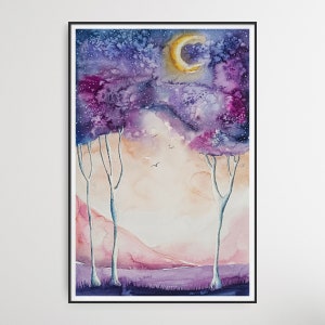 DIPINTO ORIGINALE ad acquarello. Paesaggio notturno 2