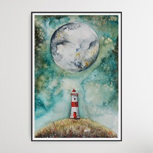 DIPINTO originale ad ACQUARELLO. Il FARO. Illustrazione. Decorazione da parete.