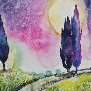 Whispering Cypress, Acquarella su carta 38x56cm