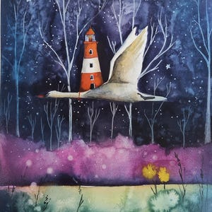 WATERCOLOR ART or fine art PRINT. The Wing of the Night