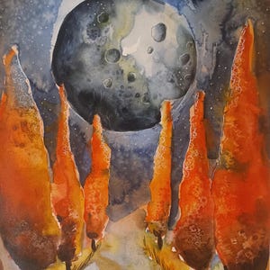 House Among the Stars. Acquarello su carta