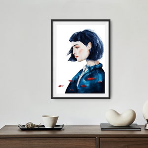 ORIGINAL Aquarellmalerei. Mädchen mit Fisch. ILLUSTRATION. Wanddekoration.