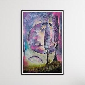 DIPINTO ORIGINALE. Purple Night. Carta 38x56cm
