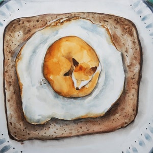 DIPINTO ACQUARELLO. La colazione con la VOLPE