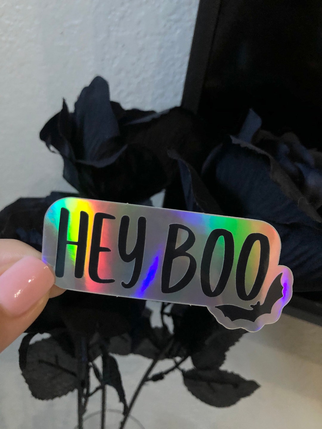 Hey Boo Pin Hey Boo Sticker | Halloween | Spooky Season | Holographic Sticker ...