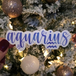 Aquarius Zodiac Waterproof Sticker: Astrology Water Bottle Decal