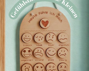 Gefühlstafel für Kinder | Holztafel zum Gefühle lernen | Stimmungstafel für Morgen- & Abendroutine | Pädagogisches Holzspielzeug