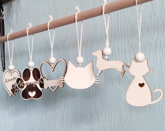 Haustier Namens-Anhänger aus Holz | Christbaumschmuck | Weihnachtsdeko | Hund&Katze