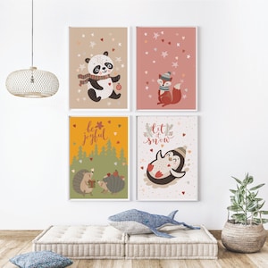 Poster di ritratti per animali domestici, decorazioni per vivaio, set di poster animali da 5, set di carte per animali domestici di 5, decorazioni murali stampabili