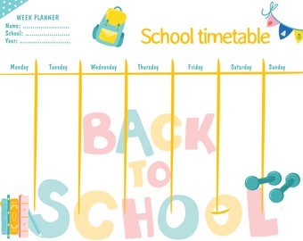 Printable School weekly planner, home school planner, home school schedule, Kids school timetable, Good habit reminder planner