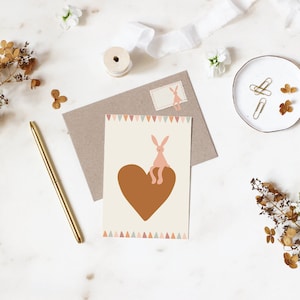 Carta giorno della mamma, Heart Boho Nursery Decor parete stampabile, figurine di coniglio coniglio, decorazioni per baby shower, carta dei desideri del neonato