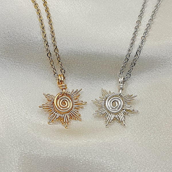 Wire Sun Necklace, Sunburst Necklace, Waterproof Sun Necklace, Dainty Wire Sun Necklace, Silver Sun Wire Necklace, Gold Plated Sun Necklace