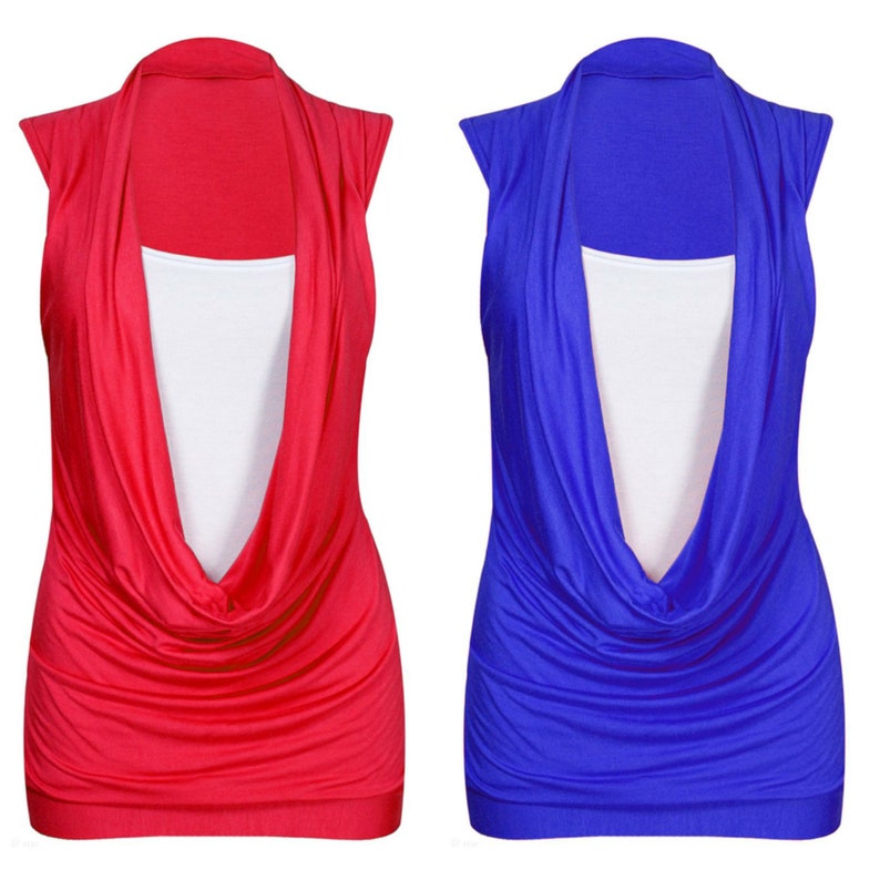 Women 2 in 1 Cowl Neck Scoop Shirt Gathered Vest Insert Top Size UK 8-26