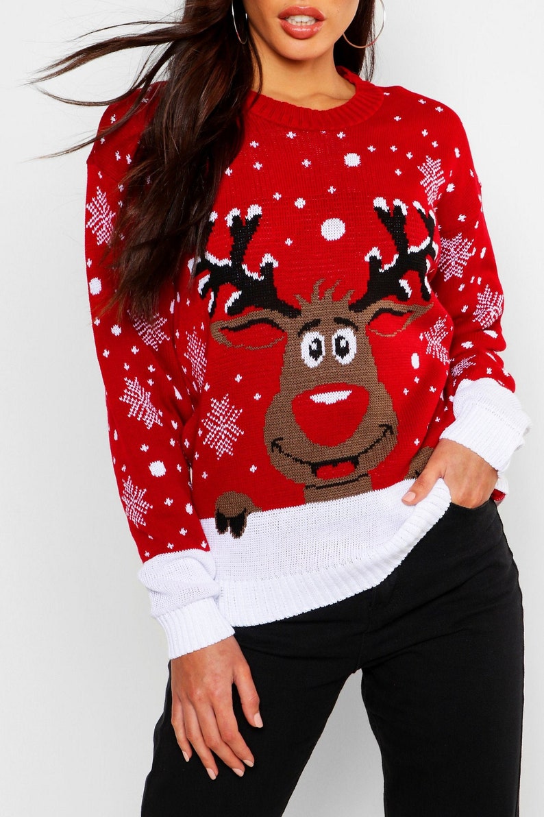 Womens Ladies Reindeer Novelty Christmas Jumper Sweater Top Etsy