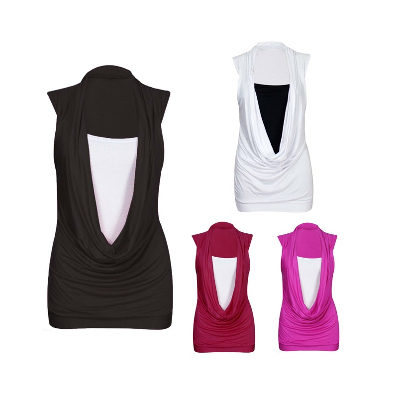 Women 2 in 1 Cowl Neck Scoop Shirt Gathered Vest Insert Top Size UK 8-26