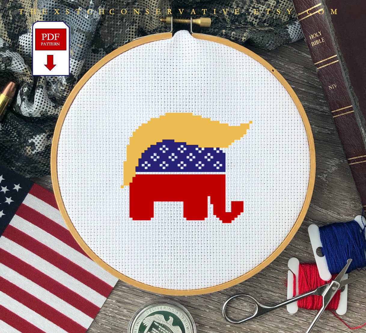 Trump Knitting Pattern Trump Elephant Cross Stitch Pattern: Patriotic Design (PDF Pattern) - Etsy