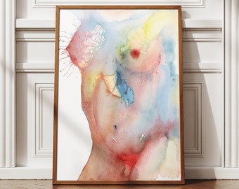 Arte de pared moderno imprimible, arte de acuarela femenina, arte minimalista femenino, arte corporal femenino, arte de figura femenina, arte corporal moderno