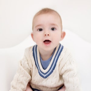 Personalised Cream Baby Cricket Jumper with Pink and Blue Stripes image 3