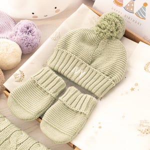 Personalised Baby Bobble Hat And Mittens Set