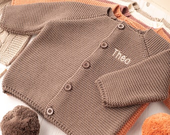 Toffee Moon Nut Brown Personalised Baby Bubble Cardigan with Embroidered Initials or Name