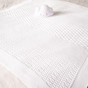 Toffee Moon White Pattern Stripe Baby Blanket for Christening and Baptism, Corner Personalisation option with Gothic Cross, Name and Date image 3