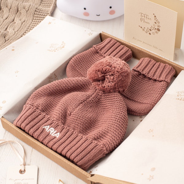 Toffee Moon New Baby Bobble Hat & Mittens Set