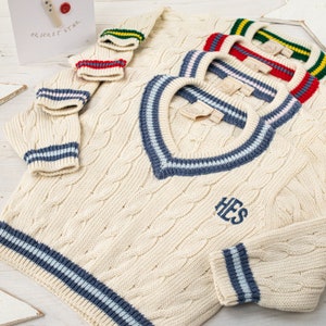 Personalised Cream Baby Cricket Jumper with Pink and Blue Stripes image 10