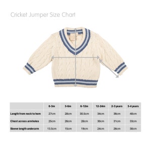 Personalised Cream Baby Cricket Jumper with Dark Blue and Pale Blue Stripes image 6