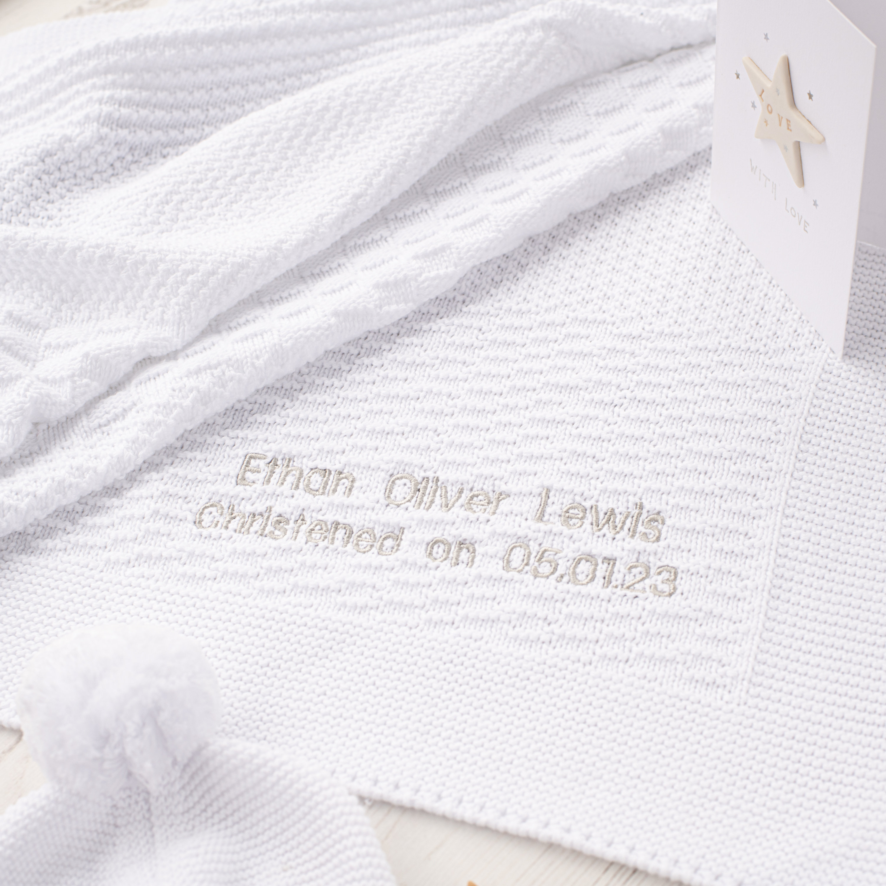 Toffee Moon White Pattern Stripe Baby Blanket for Christening