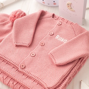 Toffee Moon Blush Pink Personalised Baby Girls Bubble Cardigan with Embroidered Initials or Name