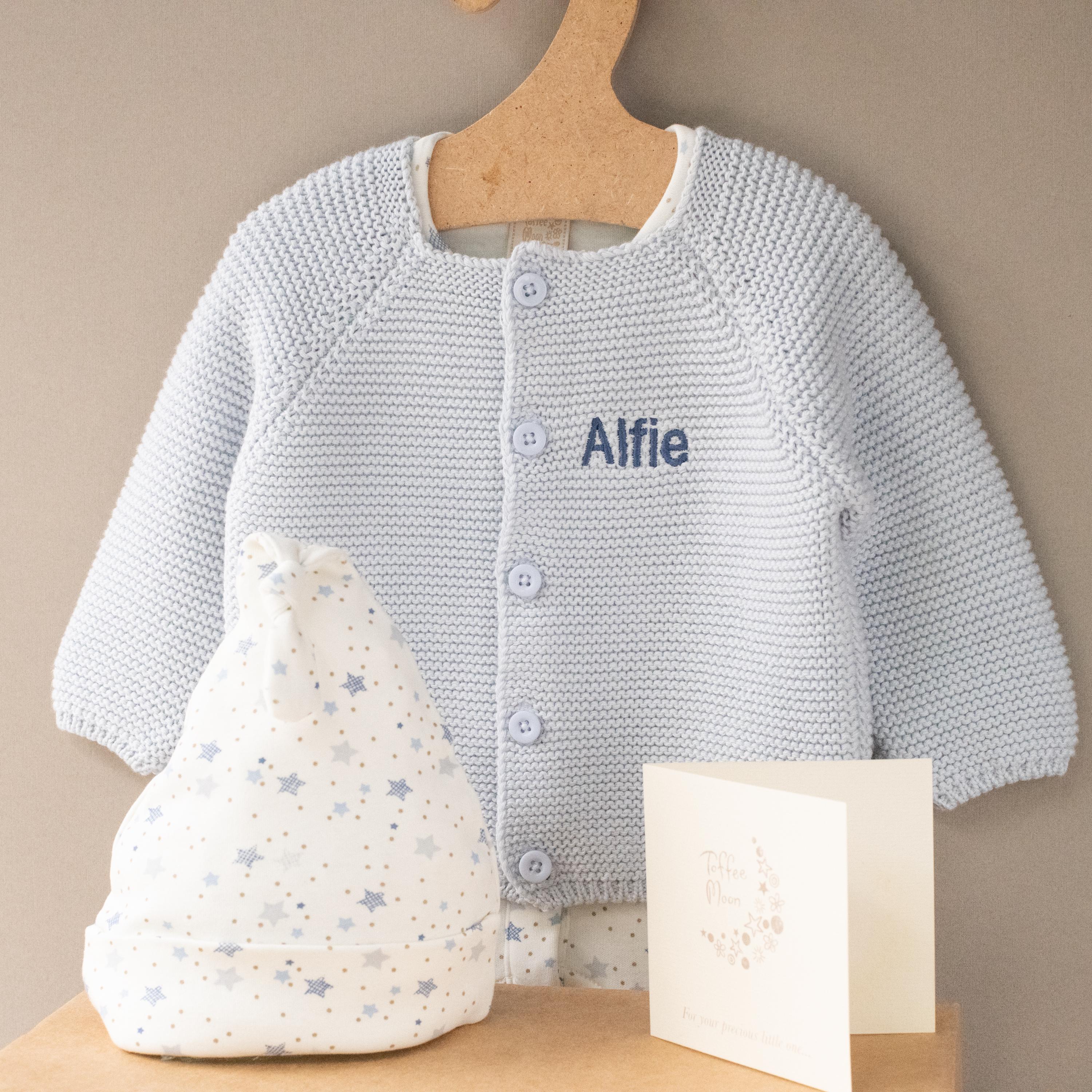 Personalised Blue Baby Boy Gift Set With Cardigan and Babygrow - Etsy