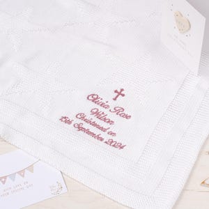 Personalized Christening Blanket: White Cotton Knit Star Baby Blanket
