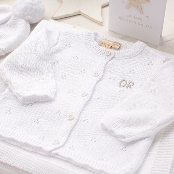 White clearance christening cardigan