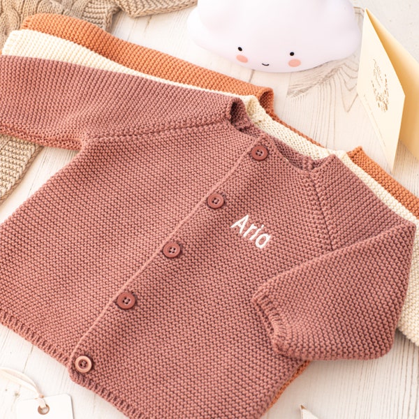 Toffee Moon Nutmeg Personalised Baby Bubble Cardigan with Embroidered Initials or Name