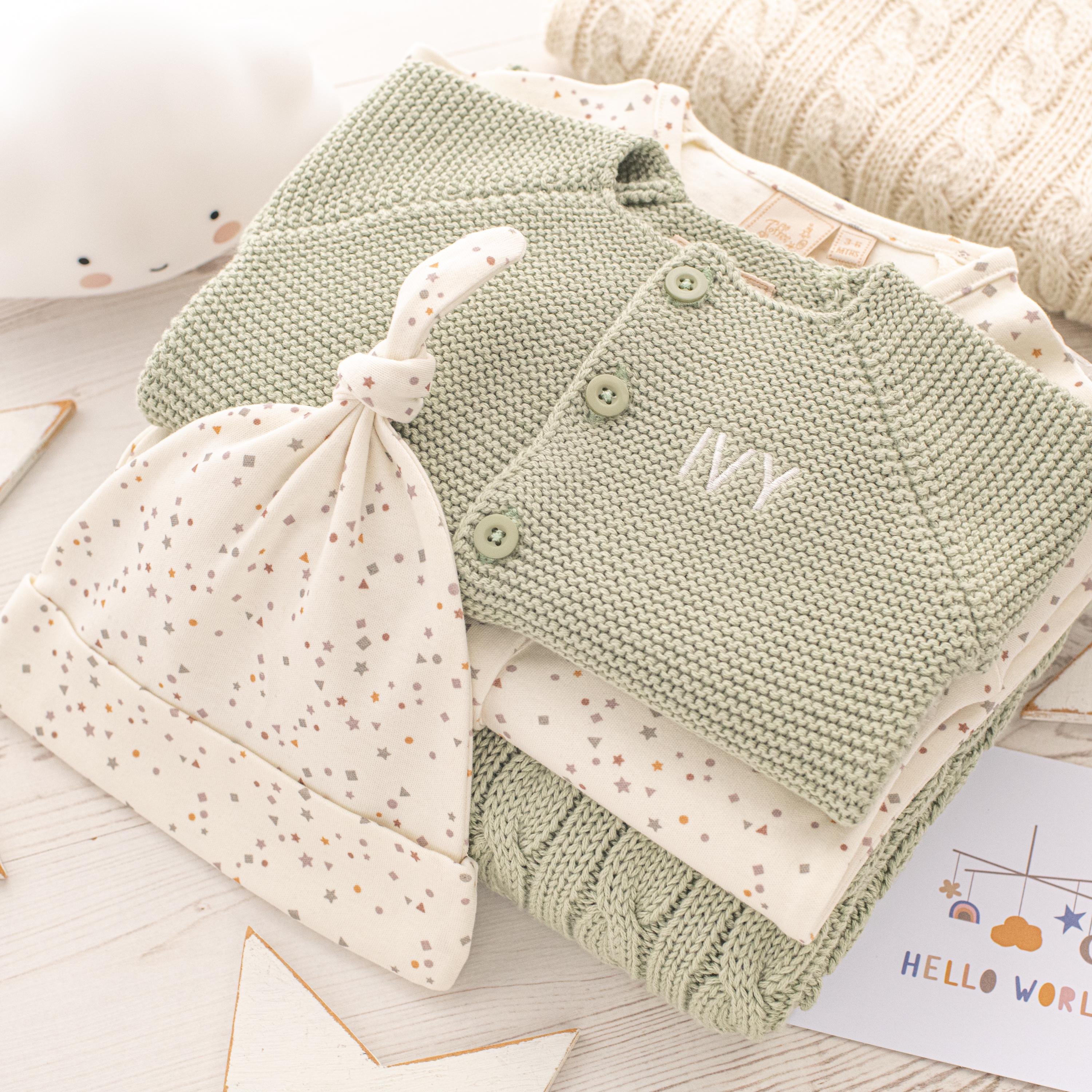 Toffee Moon Unisex Geo Print Sleepsuit Sage Green Gift Box