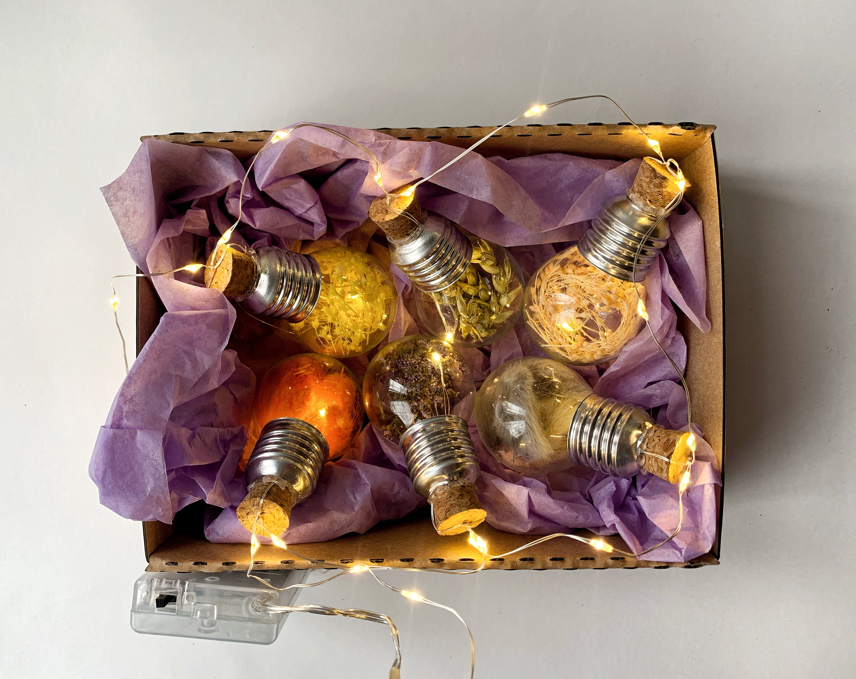 Led Handmade Festoon Garland Dried Flower Led Lights Etsy