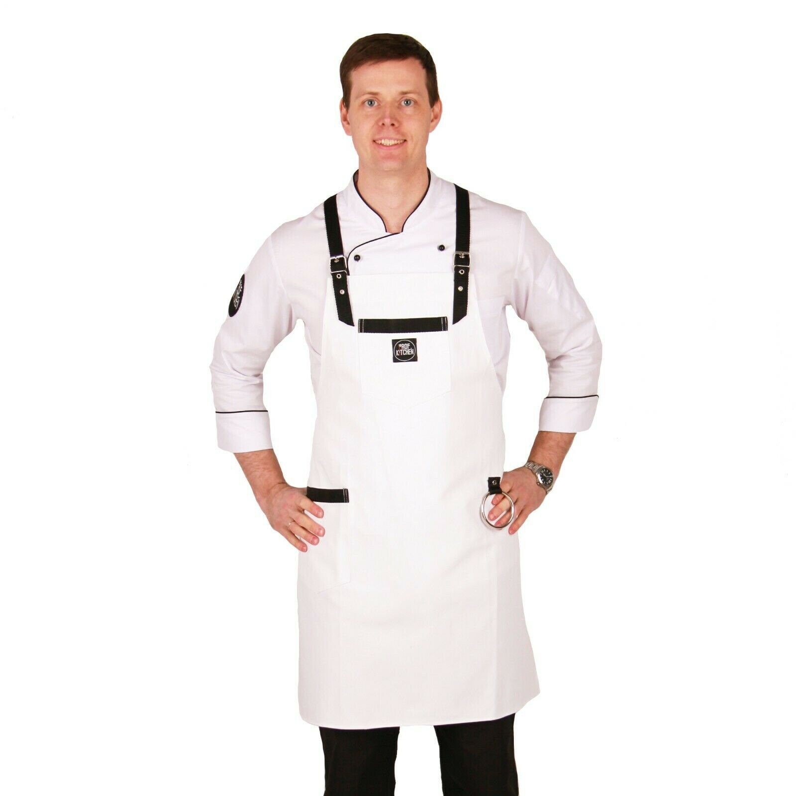 White Kitchen Apron With Pockets and Towel Holder 100 Cotton Etsy