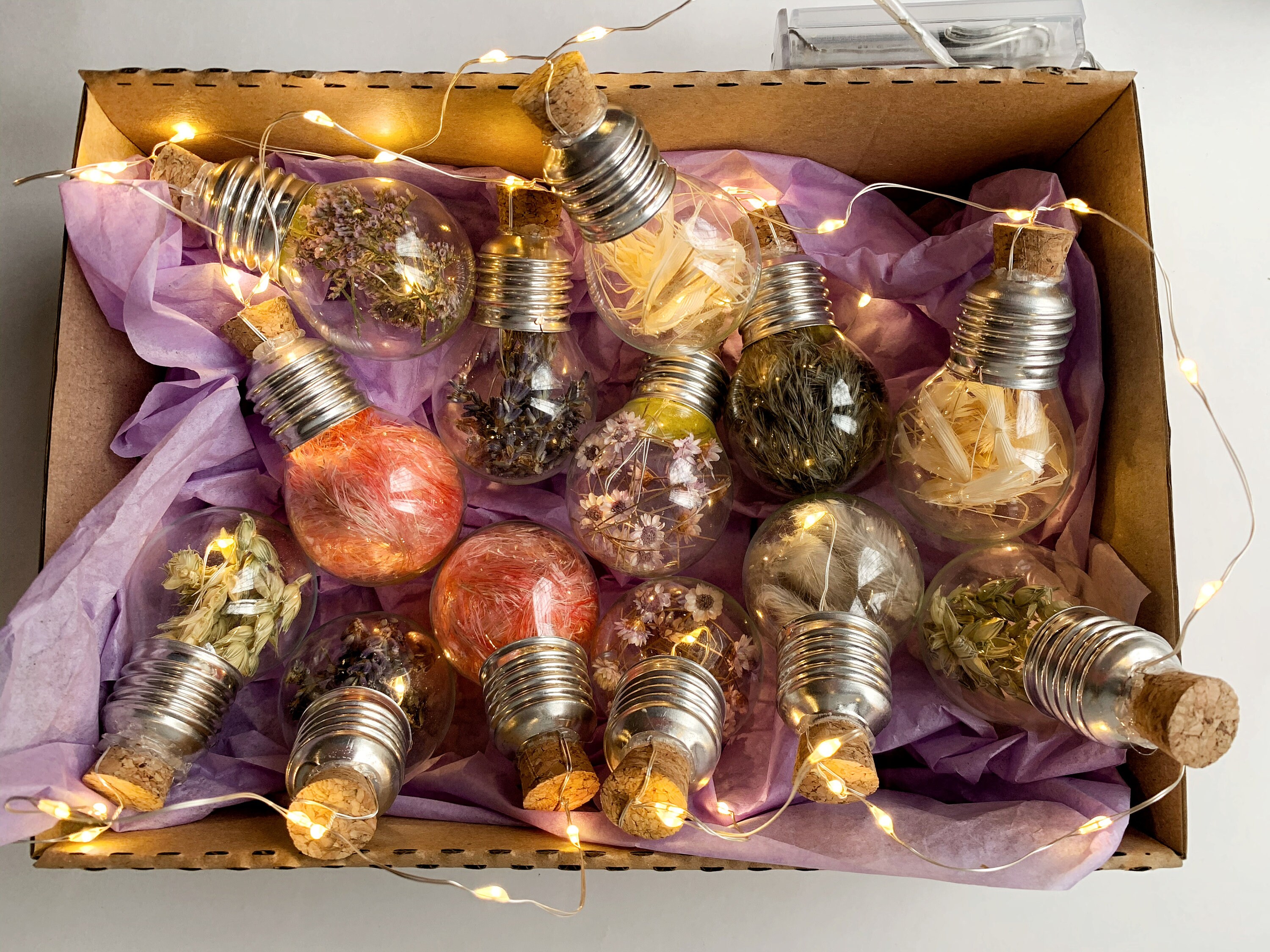 Led Handmade Festoon Garland Dried Flower Led Lights Etsy