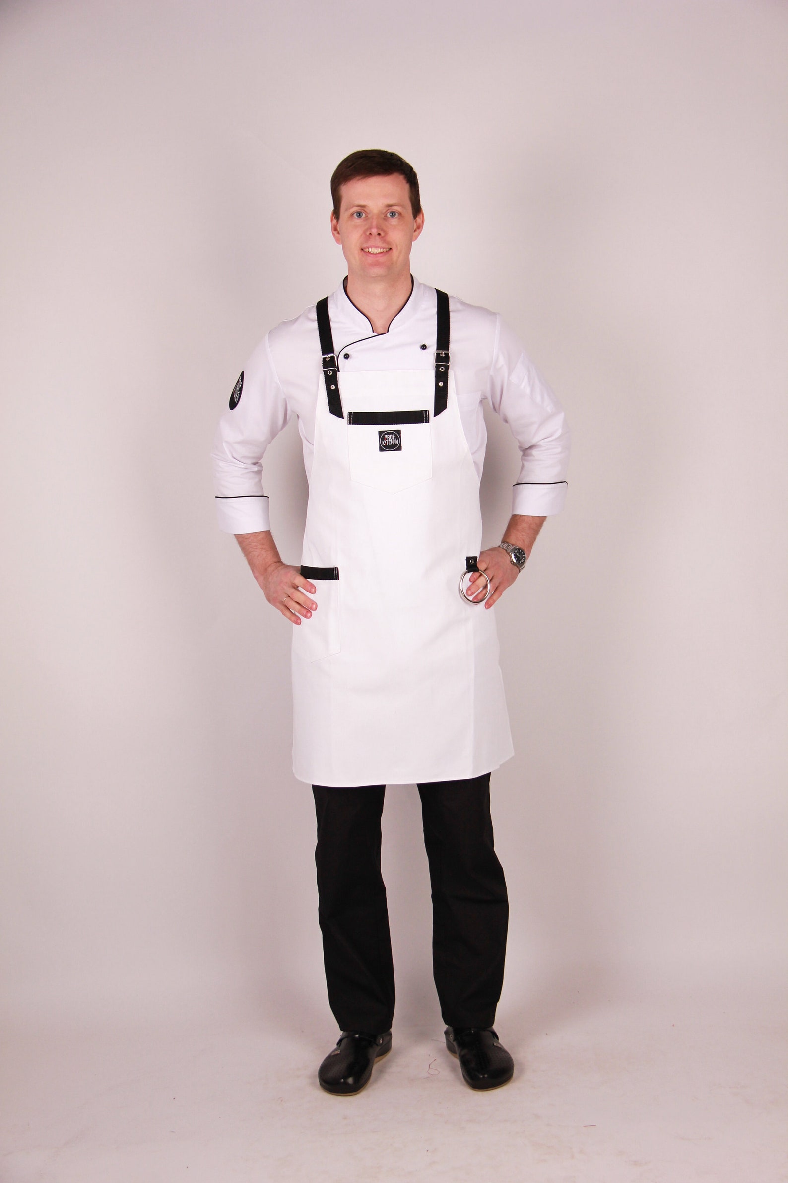 White Kitchen Apron With Pockets and Towel Holder 100 Cotton Etsy