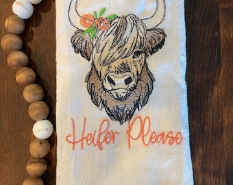 Embroidered cow farmhouse dish towel hand towel kitchen towel