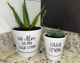 Ceramic flower pot set, say aloe to my little friend- plants not included