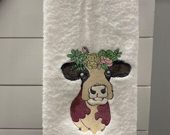 Embroidered cow hand towel