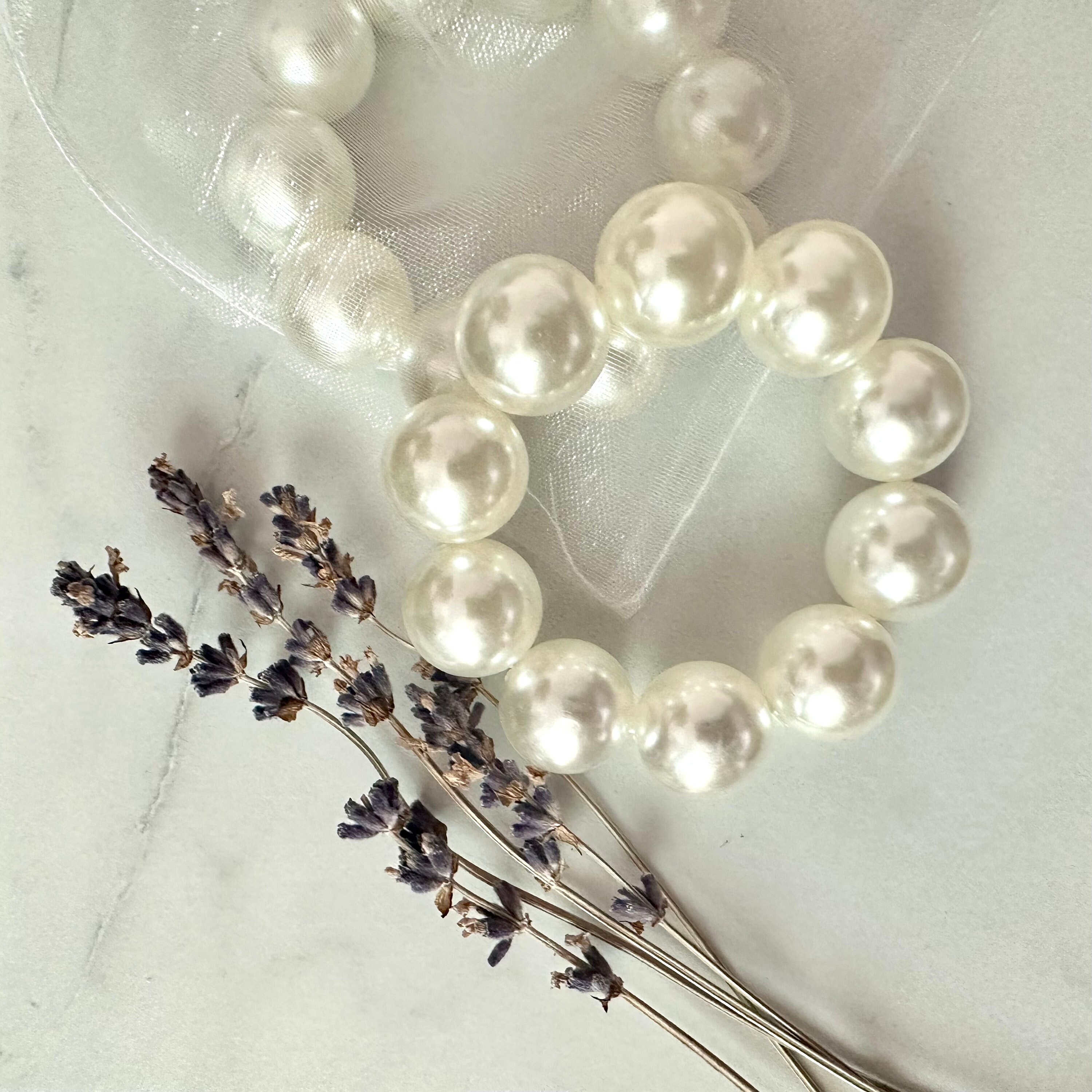 Large Pearl Bead Pony Tail Hair Tie, Pearl Bead Scrunchie 