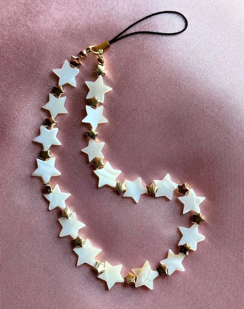 Mother of Pearl PHONE CHARM CHAINS, Mobile Phone Chain, Seashell Phone Charms, Mobile Phone Accessories, Travel Accessory Best Gift Under 10 Stars